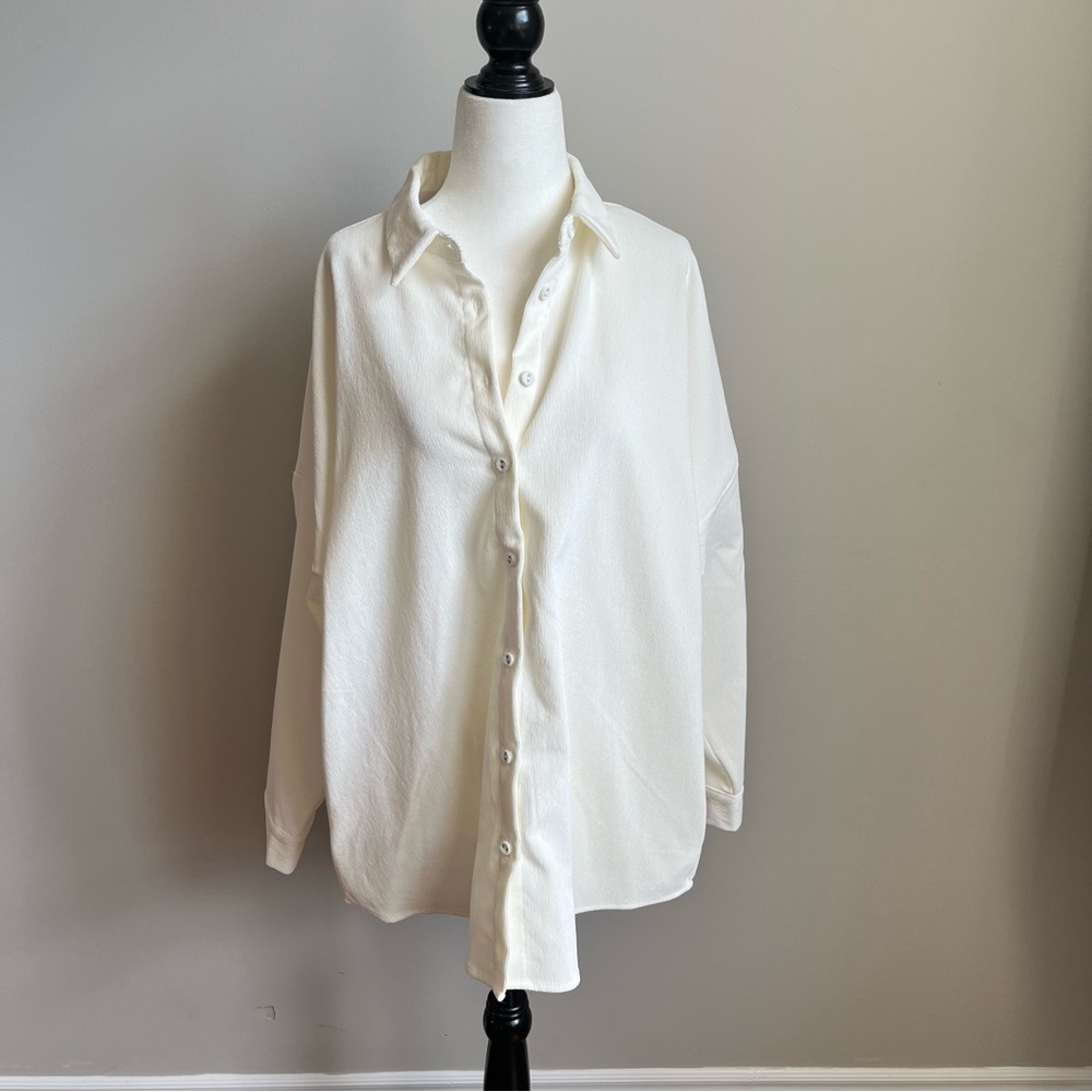Zara Oversized Cream Button Down Shirt Size L NWT